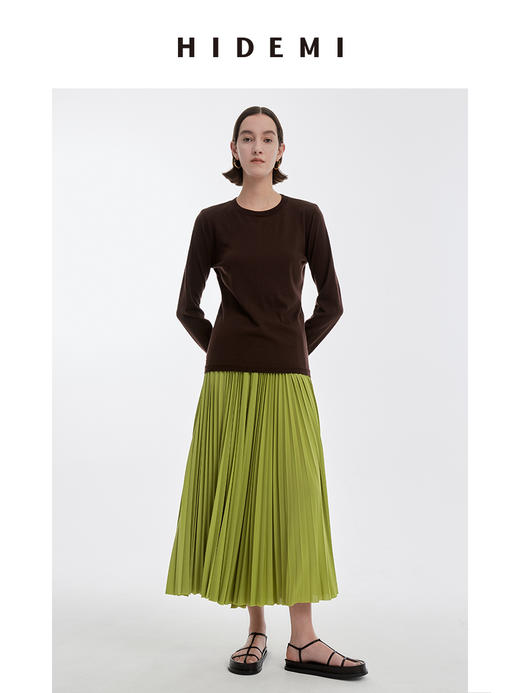 HIDEMI 呼吸感套装  长袖T恤/百褶裙 牛油果绿/夜空蓝 商品图13