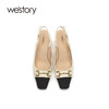 westory女鞋2021春季新款小牛皮凉鞋方头高跟后空单鞋S21AH53111 商品缩略图3