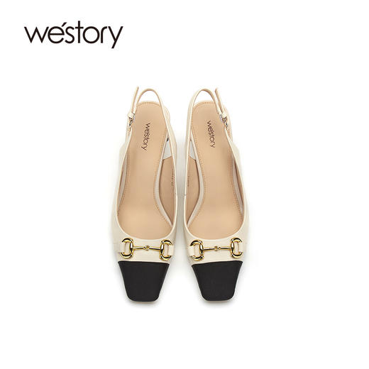 westory女鞋2021春季新款小牛皮凉鞋方头高跟后空单鞋S21AH53111 商品图3