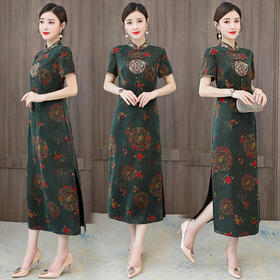 AHM- olz1818 连衣裙女2021夏季新款中式复古优雅气质妈妈装中长款裙