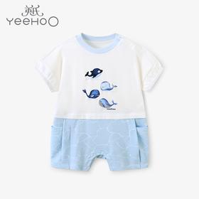 英氏婴儿连体衣男宝宝夏季印花短袖休闲哈衣爬服YRHBJ21141A01