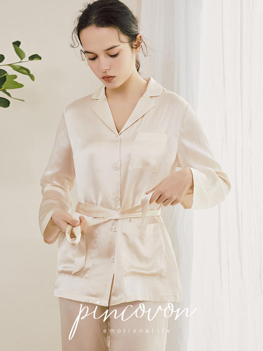 【19姆米】100%桑蚕丝上下套女长袖睡衣 家居服  80011268 商品图0