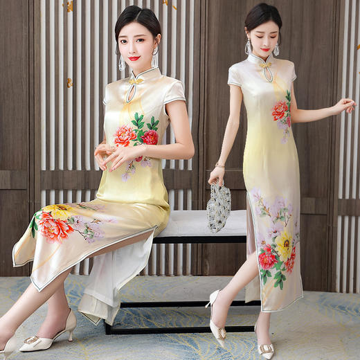 AHM  olz1803复古大码丝绸改良旗袍连衣裙 商品图1