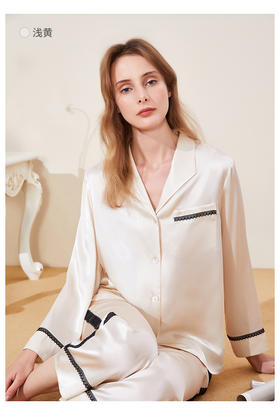 【19姆米】100%桑蚕丝上下套女长袖睡衣 家居服  80011259
