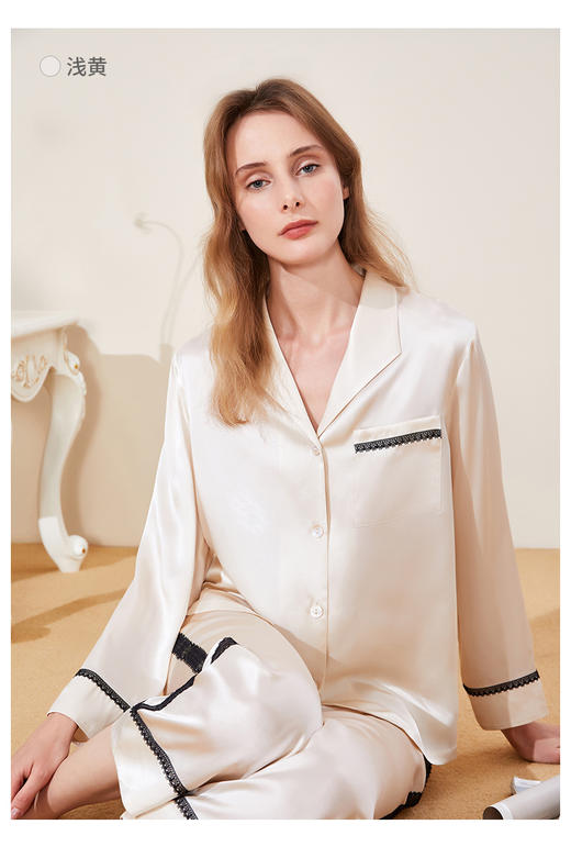 【19姆米】100%桑蚕丝上下套女长袖睡衣 家居服  80011259 商品图0