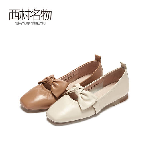 西村名物2021春季新款商城同款蝴蝶结通勤OL浅口平底女单鞋T21AE13641 商品图0