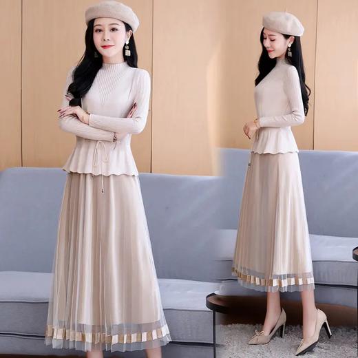 WZNH-YBER2071秋冬装新款时尚拼接网纱连衣裙 商品图1