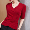【V领交叉五分袖T恤】优雅随心 穿出性感曲线 柔软舒适 3色可选 商品缩略图0