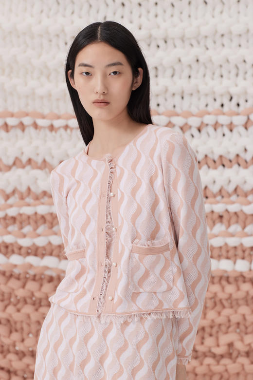 春夏 圆领长袖波纹针织女开衫 SJS93W052Y 商品图0