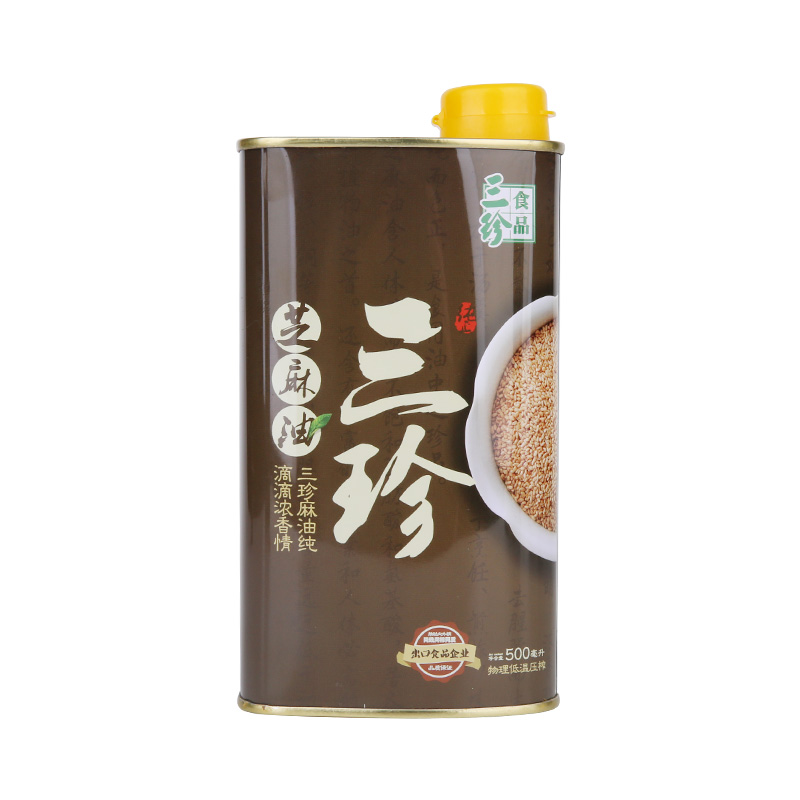 【襄阳特产  正宗纯芝麻油】三珍小磨香油  农家自榨 物理低温压榨（精品罐装）500ml/罐