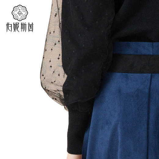 【伯妮斯茵】V领通透网纱飘逸泡泡袖针织衫--修姱--浪漫觉醒《离骚》1E5282 商品图4