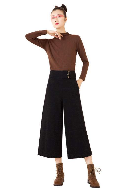 【伯妮斯茵】漆黑色高腰阔腿裤女简约大气长裤--修姱--浪漫觉醒《离骚》1L5281 商品图3