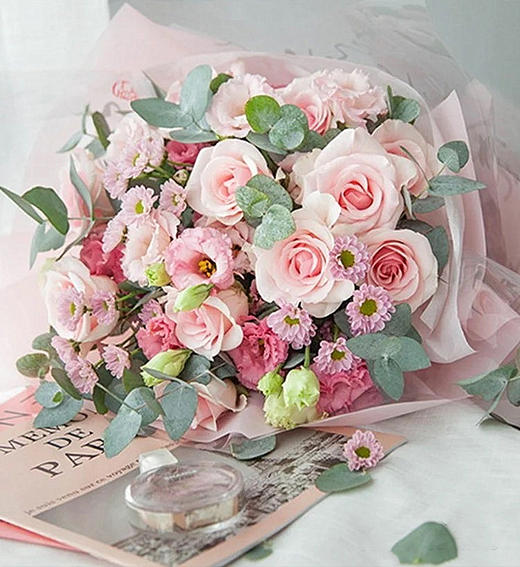 21支粉佳人龙胆雏菊花束粉色包装 商品图2