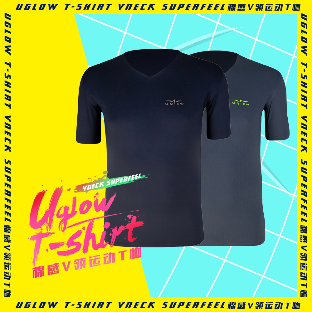 UGLOW棉感V领运动T恤T-SHIRT VNECK SUPERFEEL男款秋季跑步健身户外运动跑马拉松比赛V领短袖