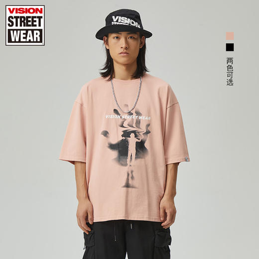 【199元任选3件】Vison宽松版落肩恐怖片主题印花短袖T恤V203NC9002 商品图1