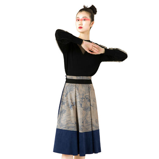 【伯妮斯茵】个性拼接伞裙琉璃蓝色半裙--修姱--浪漫觉醒《离骚》1B5281 商品图0