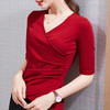 【V领交叉五分袖T恤】优雅随心 穿出性感曲线 柔软舒适 3色可选 商品缩略图2