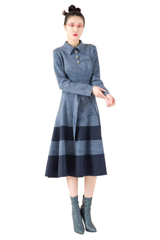 【伯妮斯茵】知性优雅大A摆收腰鸦青色连衣裙-【浪漫觉醒《离骚》】1S5281 商品图5