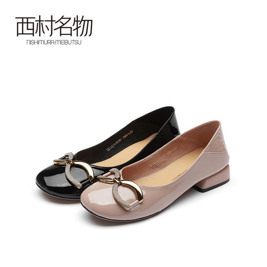 西村名物2021春季新款低跟单鞋小香风休闲通勤金属扣式船鞋T21AE14161 商品图0