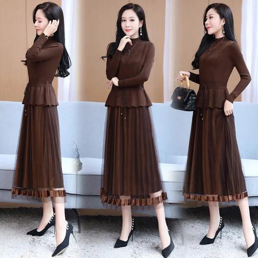 WZNH-YBER2071秋冬装新款时尚拼接网纱连衣裙 商品图3