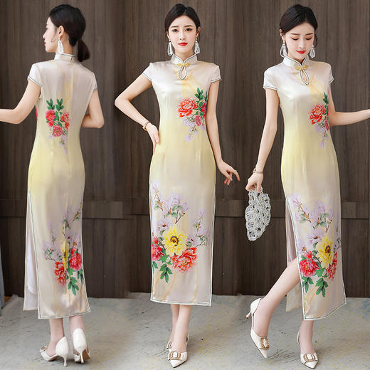 AHM  olz1803复古大码丝绸改良旗袍连衣裙 商品图0