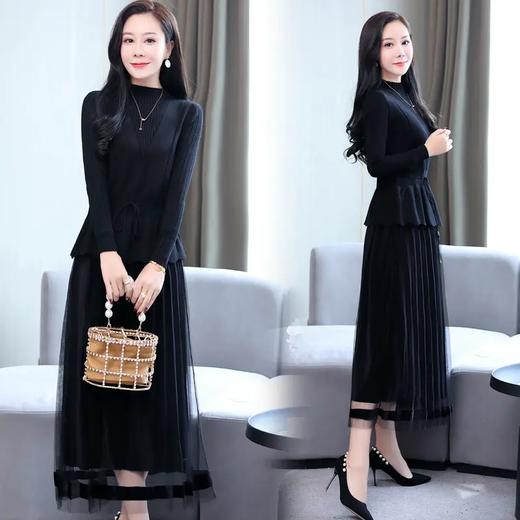 WZNH-YBER2071秋冬装新款时尚拼接网纱连衣裙 商品图2