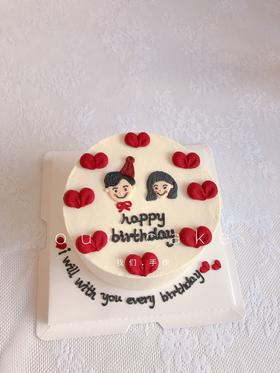 韩式爱心情侣手绘纪念日蛋糕-低糖处理无添加