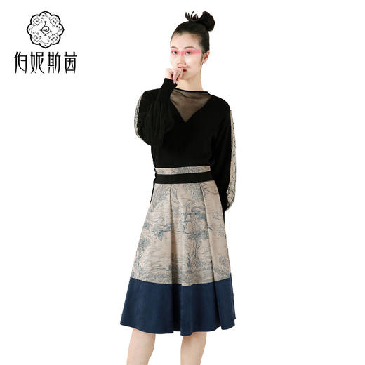 【伯妮斯茵】V领通透网纱飘逸泡泡袖针织衫--修姱--浪漫觉醒《离骚》1E5282 商品图1