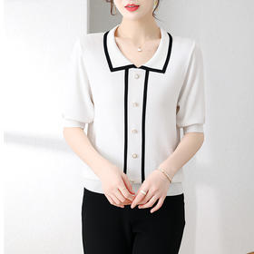 QY  SO150-8301翻领冰丝纯色针织衫