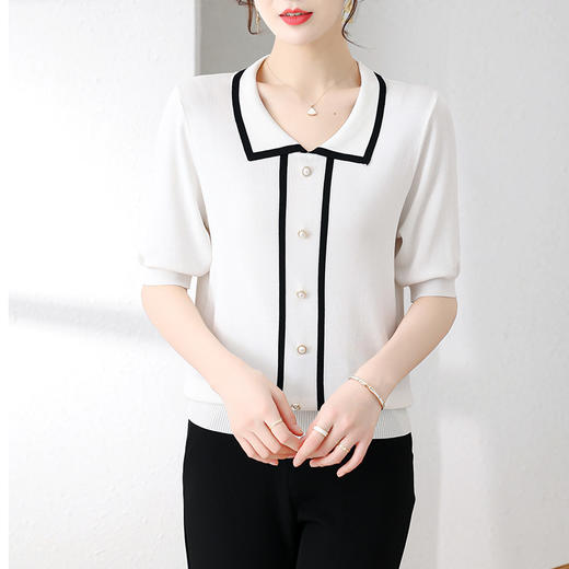 QY  SO150-8301翻领冰丝纯色针织衫 商品图0