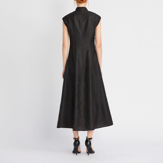 TANGY/天意精品夏季新款新中式真丝桑蚕丝拼接莨绸香云纱中长款连衣裙 商品图2