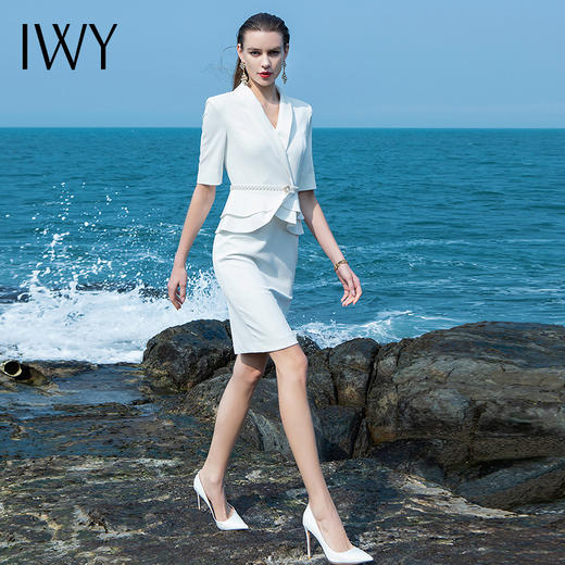 IWY/白色连衣裙西装裙女性时尚工作服搭配日常西服职场休闲ol高定Q589+D0075 商品图2