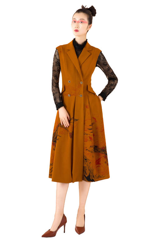 【伯妮斯茵】典雅气质V领收腰无袖琥珀色连衣裙--求索--浪漫觉醒《离骚》1S5282 商品图6