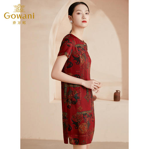 【拾花年华】【香云纱】乔万尼新款重磅19mm珍珠缎真丝连衣裙复古印花简约设计桑蚕丝EI2E716 商品图2