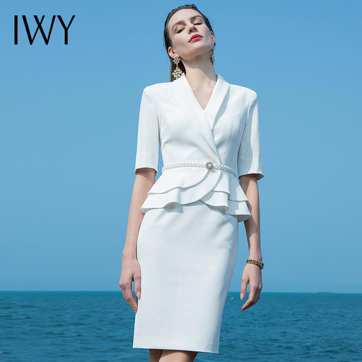 IWY/白色连衣裙西装裙女性时尚工作服搭配日常西服职场休闲ol高定Q589+D0075 商品图0