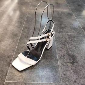 LFGJ 8505设计师款双带蛇纹皮中粗跟女凉鞋