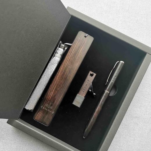 紫光檀木文创文化用品三件套（红木书签、笔、U盘） 商品图0