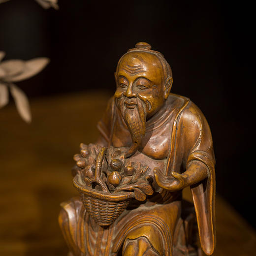 清代 竹雕东方朔山子摆件（红木座） 商品图2