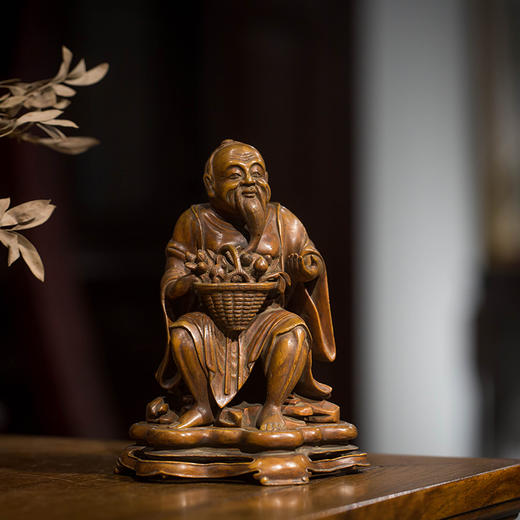 清代 竹雕东方朔山子摆件（红木座） 商品图1