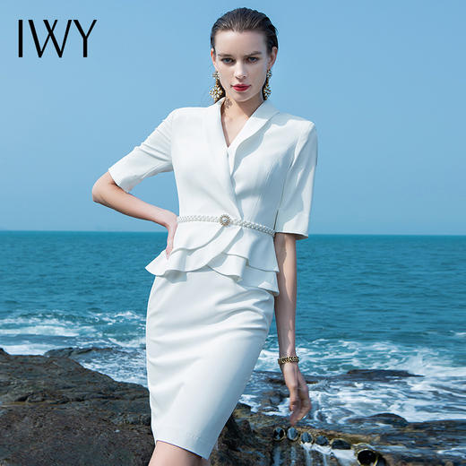 IWY/白色连衣裙西装裙女性时尚工作服搭配日常西服职场休闲ol高定Q589+D0075 商品图1