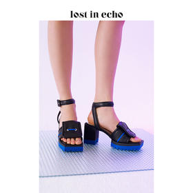 【微瑕疵不退不换】lost in echo 设计师原创 春夏新款 趣味鞋舌高跟脚踝绑带凉鞋