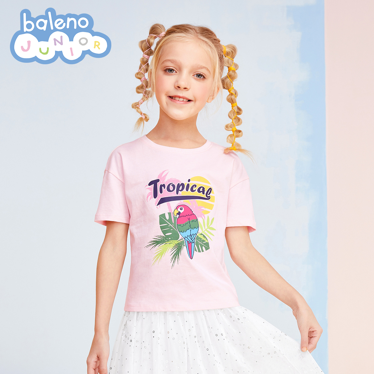 班尼路童装春夏新款女童短袖T恤洋气动物印花纯棉圆领上衣