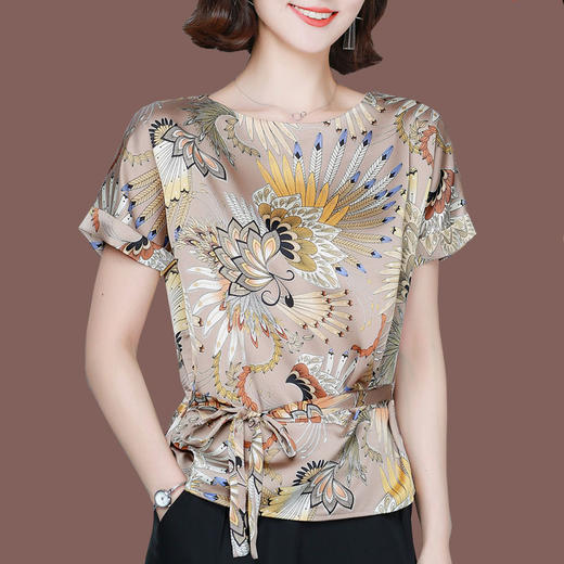 KQL  B38N9534仿真丝大码印花洋气小衫 商品图1