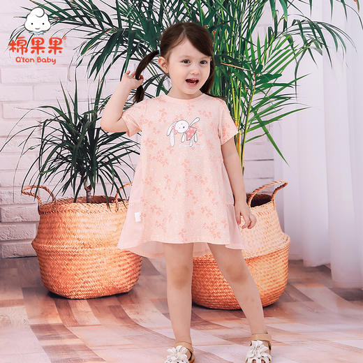 棉果果夏季女童T恤满印连衣裙M222701221307 商品图0