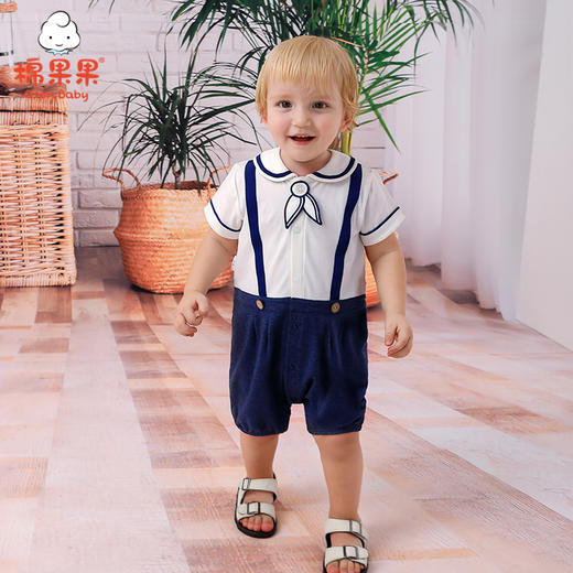 棉果果夏季男童氨棉汗布假两件对开连体衣连身衣哈衣M212722221269 商品图0