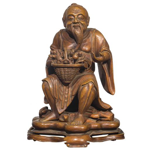 清代 竹雕东方朔山子摆件（红木座） 商品图5