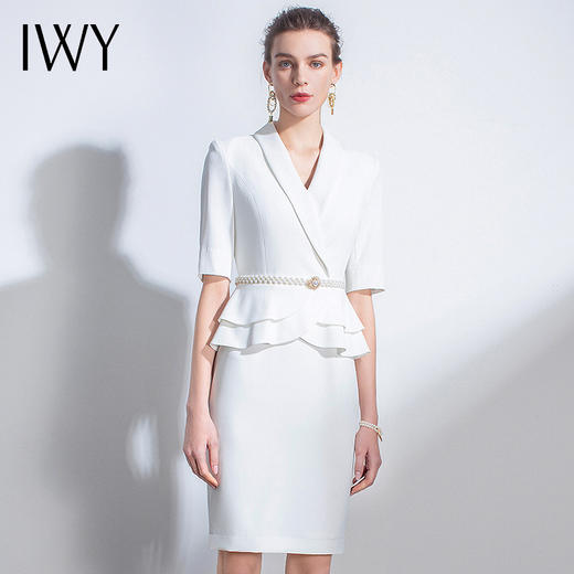 IWY/职业连衣裙轻奢礼仪服荷叶边ol女气质款洋气上班时尚潮流Q589 商品图0