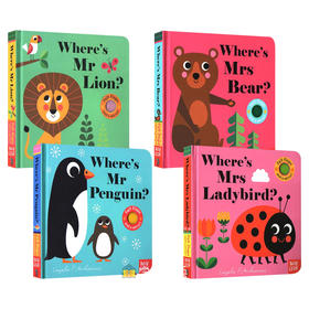亲亲小手翻翻书 全4册 英文原版 Where's Mr Mrs Lion/Bear/Penguin/Ladybird 纸板触摸翻翻书 幼儿感官发展 早教认知绘本