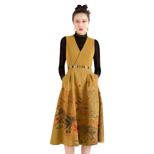 【伯妮斯茵】气质V领收腰无袖黄栌色连衣裙--求索--浪漫觉醒《离骚》1S5283 商品图2