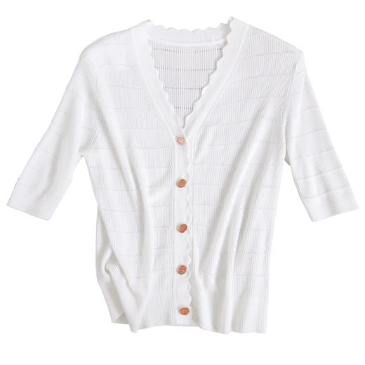 限时特惠239/2件
中短款波浪边V领短袖单排扣冰丝短款修身针织衫 商品图4